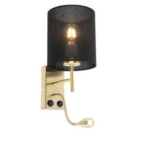 Art deco nástěnná lampa zlatá s bavlněným černým odstínem - Stacca