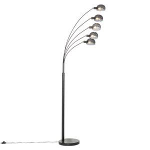 Designová stojací lampa černá s kouřovým sklem 5-light - Sixties Marmo