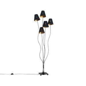 Designová stojací lampa černá se zlatým 5 světlem - Melis