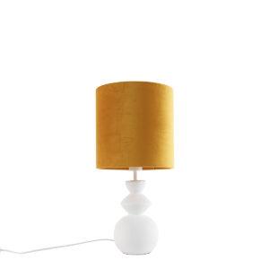 Designová stolní lampa bílá sametová stínidla žlutý se zlatem 25 cm - Alisia