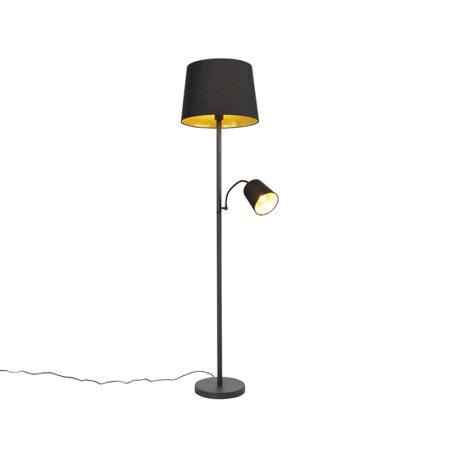 Klasická stojací lampa černá se zlatem a světlem na čtení - Retro