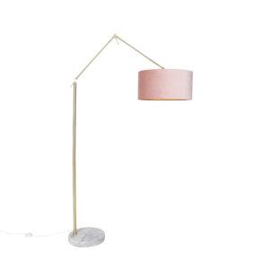 Moderní stojací lampa zlaté sametové stínidlo růžová 50 cm - Redakce