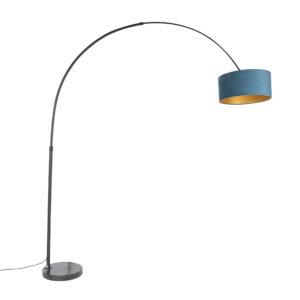 Oblouková lampa černá ssametovým stínítkem modrým se zlatem 50 cm - XXL