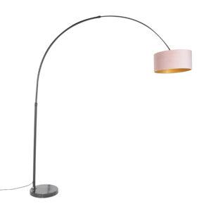 Oblouková lampa černá ssametovým stínítkem růžová se zlatem 50 cm - XXL