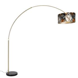 Oblouková lampa mosazná s černým stínítkem s květinovým designem 50 cm - XXL