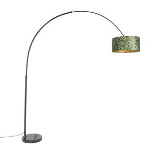 Oblouková lampa s motivem pávů s černým sametovým stínidlem 50 cm - XXL