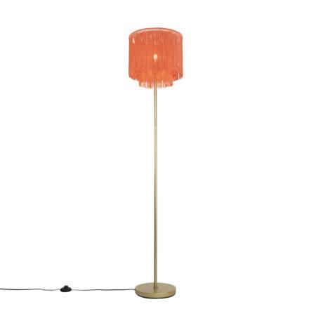 Orientální stojací lampa zlatožluté odstín s třásněmi - Franxa