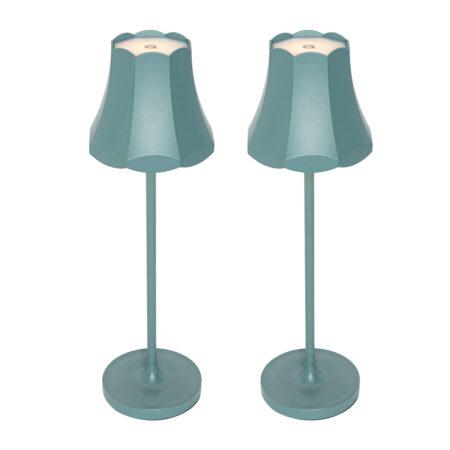 Sada 2 retro stolních lamp minerální modrá dobíjecí IP44 - Granny