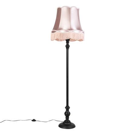 Stojací lampa černá s odstínem Granny růžová - Classico