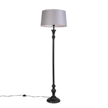 Stojací lampa černá s odstínem lnu šedý 45 cm - Classico