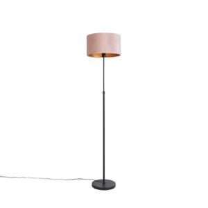 Stojací lampa černá s velurovým odstínem růžová se zlatem 35 cm - Parte