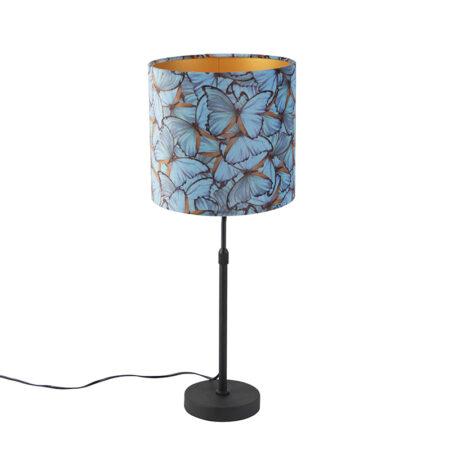 Stolní lampa černá s velurovým odstínem motýly se zlatem 25 cm - Parte