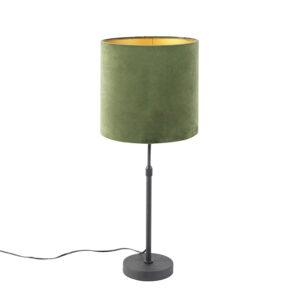 Stolní lampa černá s velurovým odstínem zelená se zlatem 25 cm - Parte