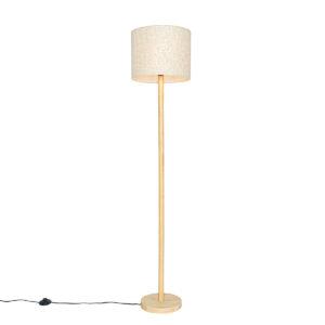 Venkovská stojací lampa dřevěná s lněným stínidlem béžová 32 cm - Mels