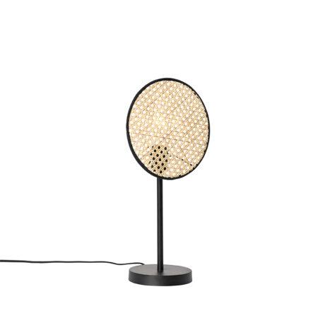 Venkovská stolní lampa černá s ratanem 25 cm - Kata