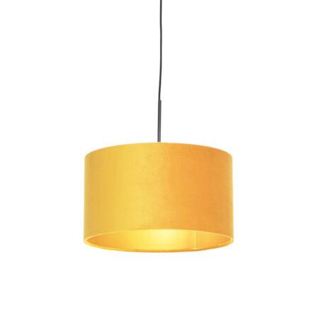 Závěsná lampa s velurovým odstínem okrová se zlatem 35 cm - Combi