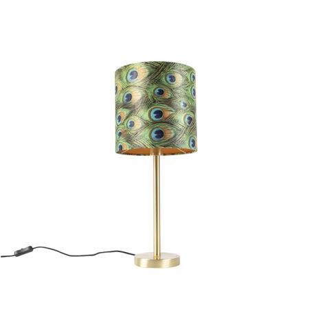 Botanická stolní lampa mosaz s pávím odstínem 25 cm - Simplo