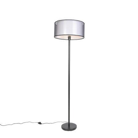 Designová stojací lampa černá s černo-bílým odstínem 47 cm - Simplo