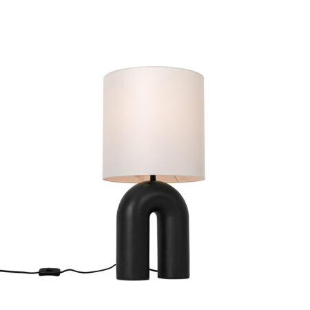 Designová stolní lampa černá s bílým lněným stínidlem - Lotti