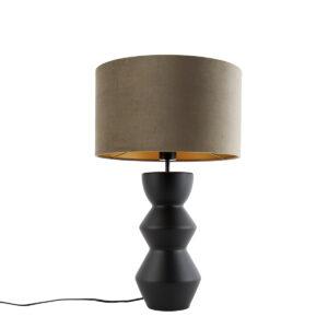 Designová stolní lampa sčerným sametovým stínítkem taupe se zlatem 35 cm - Alisia