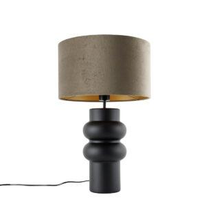 Designová stolní lampa sstínidlem zčerného sametu taupe se zlatem 35 cm - Alisia