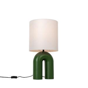 Designová stolní lampa zelená s bílým lněným stínidlem - Lotti