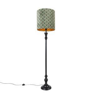 Klasická stojací lampa černá s odstínem páví design 40 cm - Classico