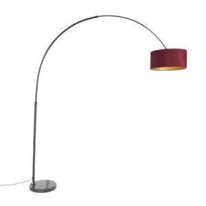 Oblouková lampa černá sametový stínidlo červené se zlatem 50 cm - XXL