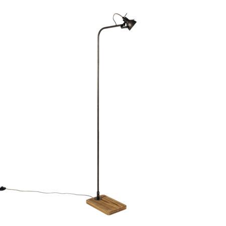 Průmyslová stojací lampa černá se dřevem - Reena