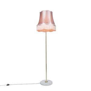 Retro stojací lampa mosaz s odstínem Granny růžová 45 cm - Kaso