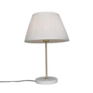 Retro stolní lampa mosaz s skládaným odstínem krémová 35 cm - Kaso