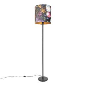 Romantická stojací lampa černá s odstínem květu 40 cm - Simplo