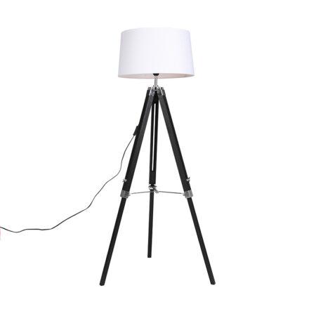 Stojací lampa Stativ černý s odstínem 45cm lněný bílý