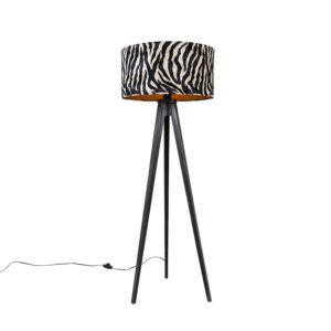 Stojací lampa stativ černý se stínidlem zebra 50 cm - Tripod Classic