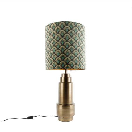 Stolní lampa bronzová sametový stín s motivem pávů 40 cm - Bruut