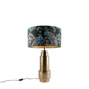 Stolní lampa bronzová ssametovým stínítkem tyrkysová se zlatem 50 cm - Bruut