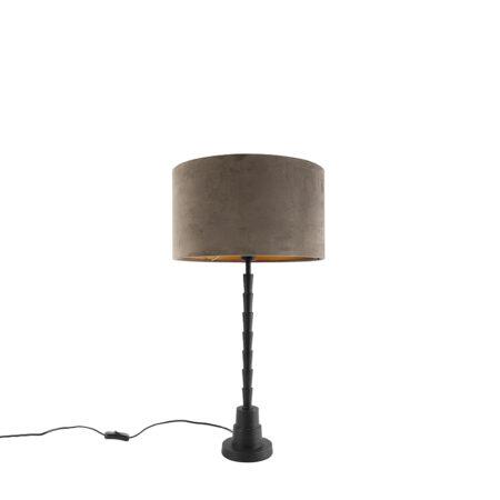 Stolní lampa ve stylu art deco černá 35 cm sametová odstín taupe - Pisos