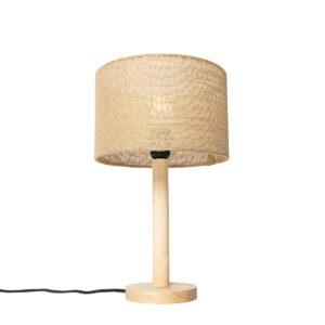 Venkovská stolní lampa dřevěná s lněným stínidlem natural 25 cm - Mels