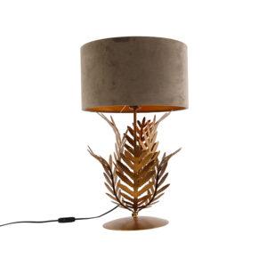 Vintage stolní lampa zlatá se sametovým odstínem taupe 35 cm - Botanica