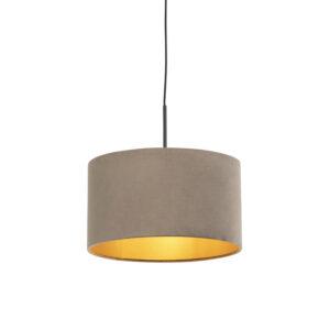 Závěsná lampa s velurovým odstínem taupe se zlatem 35 cm - Combi