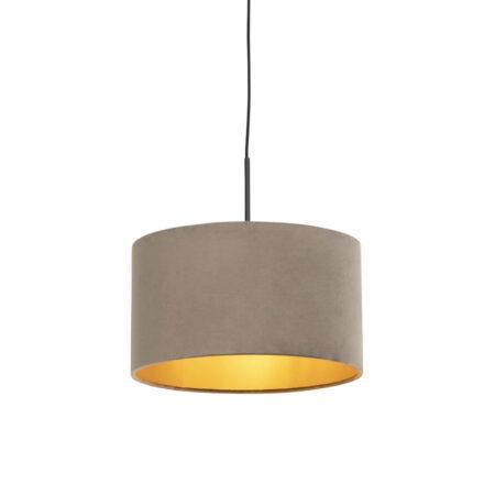 Závěsná lampa s velurovým odstínem taupe se zlatem 35 cm - Combi